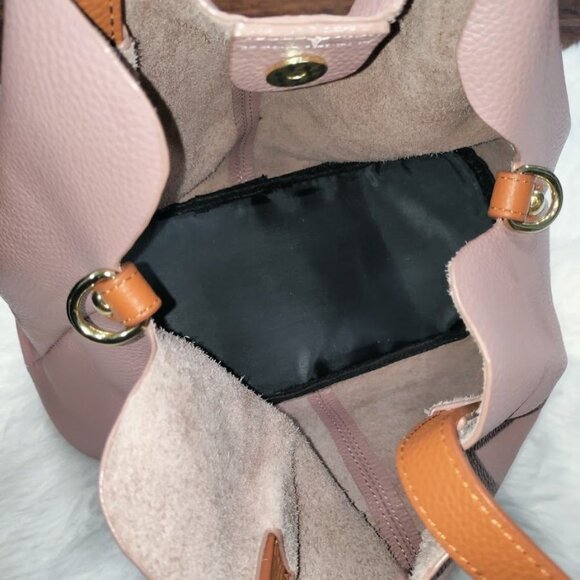 Pebbled Leather Rose Pink Gumdrop Large Snap Closure Dual Handle Tote Bag - Picture 7 of 10